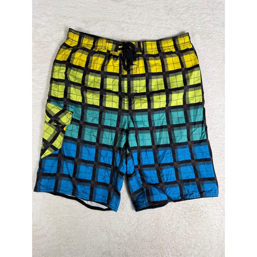 Burnside Board Shorts Mens Medium Multi Color Plaid Gradient y2k Swim Trunks‎